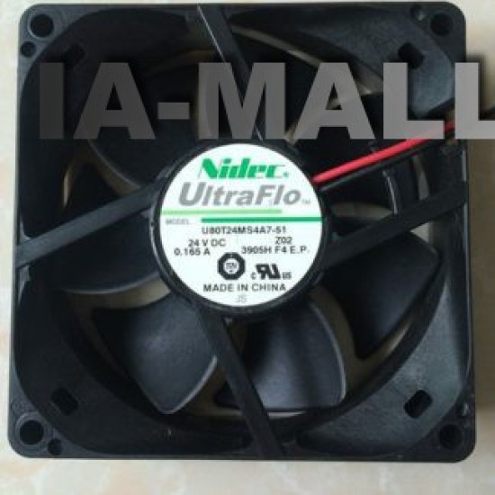 Nidec U80T24MS4A7-51 80*80*25mm 24V 0.165A 8CM cooling fan