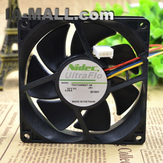 Nidec T92T24MMA7-58 DC24V 0.08A 4-Wires Ball Bearing Inverter Cooling Fan